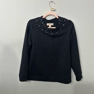 Michael Kors Black Quilted Lace-Up Cowl Neck Sweater Medium Like New